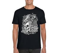 QLKNSC Death Creeping Half Skull Grim Reaper Angel of Death Black Men's White Yellow Black Red Mens Women T T-Shirts à Manches Courtes 100% Cotton (Medium)