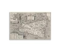 QLLS Poster décoratif sur toile représentant une carte de la Sicile de l'Italie, style rétro, pour chambre à coucher, 60 x 90 cm