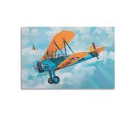 QLLS Poster vintage de la Seconde Guerre mondiale - Motif avions militaires Stearman PT-17 Trainer - Impression sur toile pour chambre à coucher - 50 x 75 cm