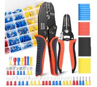 QLOUNI Kit d'outils de sertissage de bornes de fil 1242 pièces, 840 connecteurs isolés, 400 tubes thermorétractables, sertisseuse à cliquet, coupe-dénudeur, 22-10 AWG