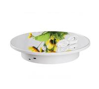 QLoztyse Plateau Tournant Électrique Présentoir Rotatif Support Affichage Surface Miroir Base Cylindrique Rotation Continue Convient Prise de Vue Accessoires Bureau, Blanc Miroir, 25cm