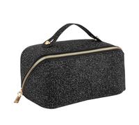 QLoztyse Trousse de maquillage de voyage de grande capacité, trousse de maquillage plate avec poignée et compartiment, grande ouverture, organiseur de cosmétiques à paillettes pour fille, noir, Large