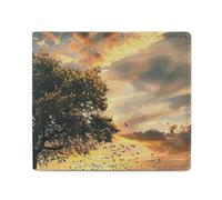 QLPTM A Tree in the Field Portefeuille en cuir pour homme et femme - Portefeuille fin avec porte-cartes et cartes de crédit - Petit portefeuille à deux volets, un arbre dans le champ, taille unique,