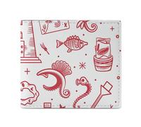 QLPTM Portefeuille en cuir à motif d'éléments marins pour femmes et hommes, sac à main fin, porte-cartes de crédit, petit portefeuille à deux volets, motif élément marin, taille unique, décontracté,