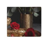 QLPTM Served with Fresh Red Roses Portefeuilles en cuir pour homme et femme Portefeuille fin avec porte-cartes de crédit Petit portefeuille à deux volets, servi avec des roses rouges fraîches, taille