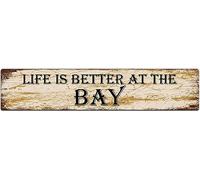 QLQKHJH Plaque en métal vintage Life is Better at The Bay pour bar, pub, décoration murale, 10,2 x 40,6 cm