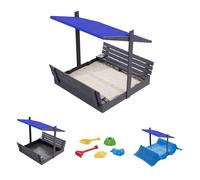 QLS Bac à sable en bois 150 cm avec banc et toit bleu Couverture imprégnée 11294