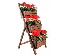 QLS Bac surélevé à 3 étages en bois 71x46x105 cm Escalier à fleurs stable Outdoor 11309