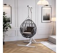 QLS Chaise suspendue Structure acier avec crochet 212 cm Stable jusqu'à 100kg Outdoor Blanc 11262