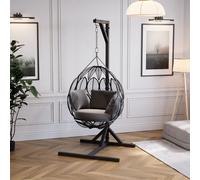 QLS Chaise suspendue Structure acier avec crochet 212 cm Stable jusqu'à 100kg Outdoor Noir 11261