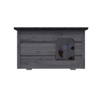 QLS Chenil Maison à Chat 57x47 CM en Bois Isolé Intempéries Anthracite