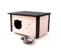 QLS Chenil Maison à Chat 57x47 CM en Bois Isolé Résistant aux Intempéries