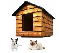 QLS Chien Maison à Chat Taille M Avec Rideau Isolé Hiver Pin Extérieur