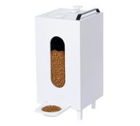 QLS Distributeur Croquettes Blanc 20L Chat Chien, Automate Avec Écuelle