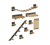 QLS Ensemble mur d'escalade pour chat - Étagère murale de style industriel en bois et acier