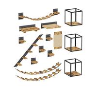 QLS Ensemble mur d'escalade XXL pour chat - Étagère murale en bois et acier - Style industriel