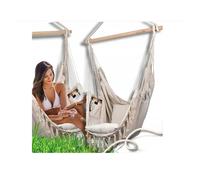 QLS Fauteuil suspendu style boho 130x100 cm avec 2 coussins Chaise suspendue jusqu'à 200 kg beige 11283
