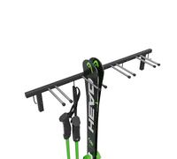 QLS Handels S3 Support mural pour 4 paires de skis de 83 cm, bâtons de trekking et porte-skis avec barre à crochets et revêtement en caoutchouc