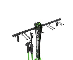 QLS Handels S3 Support mural pour 4 paires de skis de 83 cm, bâtons de trekking et porte-skis avec barre à crochets et revêtement en caoutchouc