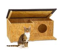 QLS Maison De Chat Outdoor En OSB 59x37x27 Cm Imperméable Marron Toit Amovible