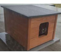 QLS Maison en bois pour chien et chat 54x40 cm isolée en teck, résistante à l'hiver, montée à l'extérieur 10978