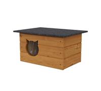 QLS Maison Isolée Pour Chat En Bois 60x40x40 Cm Teck, Hiver, Avec Rideau