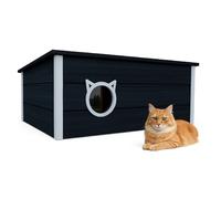 QLS Maison Isolée Pour Chat En Bois 73×52×38 Cm Extérieur Abri Gris Foncé
