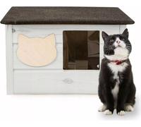 QLS Maison pour chat en bois 53x39cm avec matelas Isolé Monté Blanc Résistant à l'hiver 10983