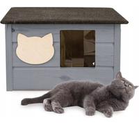 QLS Maison pour chat en bois 53x39cm avec matelas Isolé Monté Gris Résistant à l'hiver 10984
