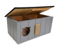 QLS Maison pour chat en bois 86x47x37cm avec vestibule Isolée Extérieur Gris 11363