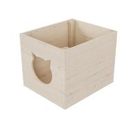 QLS Maison pour chat en bois de pin non traité 33 x 38 x 29 cm