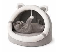 QLS Maison pour chat en peluche avec coussin 31 x 30 x 28 cm - Lit chaud et doux pour chat Gris