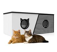 QLS Maison pour chat XXL 85 x 45 x 37,5 cm - Résistant aux intempéries et isolée avec rideau de protection, toit rabattable et sol OSB, pour jusqu'à 4 chats d'extérieur (blanc)