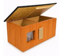 QLS Maison pour chats en bois 86x47x37cm avec vestibule Isolée Outdoor Teck 11362