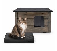 QLS Maison Pour Chats Isolée Extérieure 57 x 47 cm Avec Entrée Gris