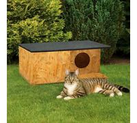 QLS Maison pour chats OSB Outdoor - 59x37x27 cm Résistant aux intempéries avec toit amovible, brun 11359