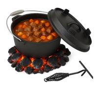 QLS Marmite en fonte 6 litres à suspendre - Cocotte robuste pour l'extérieur, le jardin - Chaudron à goulasch en fonte massive avec poignée de transport