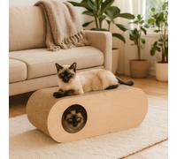QLS Meuble griffoir 3en1 pour chats Carton ondulé 75×27×29 cm Beige Griffoir Grotte 11366