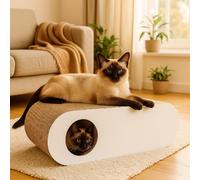 QLS Meuble griffoir 3en1 pour chats Carton ondulé 75×27×29 cm Blanc Griffoir tanière 11365