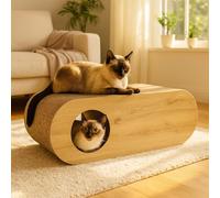 QLS Meuble griffoir 3en1 pour chats Carton ondulé 75×27×29 cm Chêne Griffoir Grotte 11368