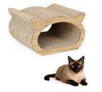 QLS Meuble pour chat en carton ondulé - 37 × 36 × 23 cm - griffoir, grotte pour chat, couchette avec jouet pour chat et herbe à chat (chêne)