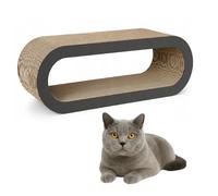QLS Meuble pour chat en carton ondulé - 75 × 27 × 29 cm - griffoir, niche pour chat, couchette avec jouet pour chat et herbe à chat (graphite)