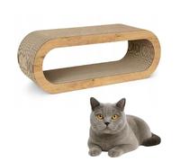 QLS Meuble pour chat en carton ondulé - 75 × 27 × 29 cm - griffoir, niche pour chat, couchette avec jouet pour chat et herbe à chat (chêne Sonoma)