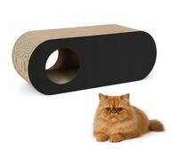 QLS Meubles pour chat en carton ondulé et HDF - 75 × 27 × 29 cm - Griffoir, grotte pour chat, couchette - Avec jouet pour chat et herbe à chat (noir)