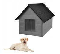QLS Niche pour chien en bois 101 x 69 cm isolée en bois naturel résistant à l'hiver pour l'extérieur (gris, 101 x 69 cm)
