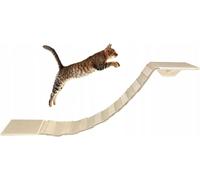 QLS Pont pour chats avec 2 lits pour chats Set 130 cm fixation murale bois naturel beige 10958