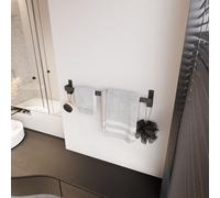 QLS Porte-serviettes de bain 60 cm avec 2 crochets pour salle de bain Noir en acier 11108