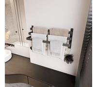 QLS Porte-serviettes de bain 60 cm avec crochet 3 étages salle de bain noir acier 11110