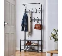 QLS Portemanteau avec étagère à chaussures 9 crochets 3 niveaux Autonome Noir 11075