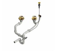 QLS Siphon automatique à double bac pour évier de cuisine | Évacuation peu encombrante 3 1/2" | Avec tige de vidange et raccord pour lave-vaisselle ou machine à laver | Or et PVC (doré)